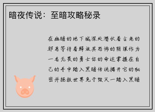暗夜传说：至暗攻略秘录